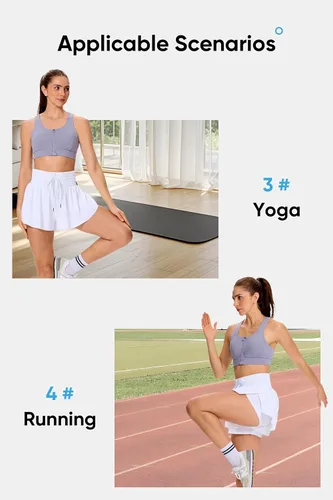 Miniatura 5 de Blaosn - Pantalones cortos deportivos fluidos para mujer, para entrenamiento, correr, gimnasio, yoga, cintura alta con bolsillos, ropa casual