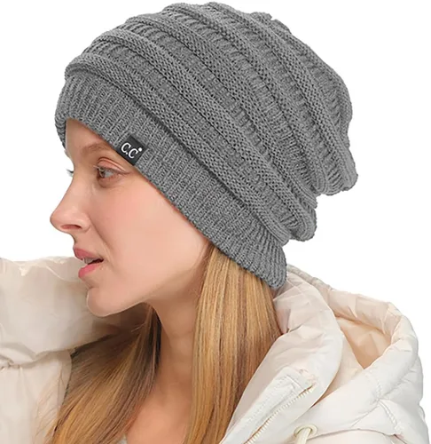Miniatura 67 de C.C Winter Oversized Beanie Hat with Fuzzy Lining – Thick Knit Thermal Beanie for Cold Weather, Soft Warm Fleece Lined Cap