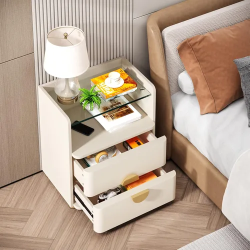 Miniatura 6 de Tribesigns Mesitas de noche, mesa de noche moderna de 2 cajones con espacio de almacenamiento abierto, mesa auxiliar de cama de madera