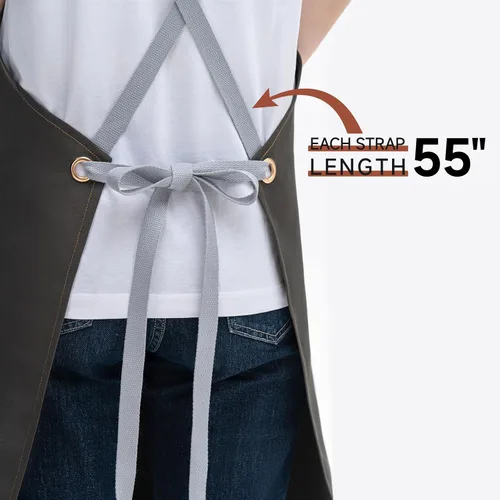 Miniatura 4 de Delantales de chef para hombres y mujeres con bolsillos grandes, lona de algodón, espalda cruzada, ajustable, para cocinar, trabajo, impermeable