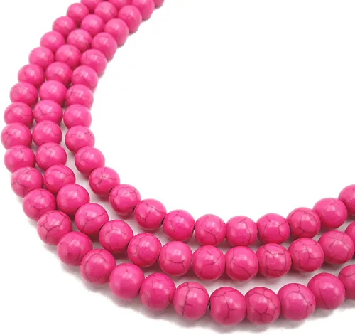 Miniatura 2 de JM Design Cuentas redondas lisas de howlita rosa turquesa tamaño 0.157 in 15.5 '' por hebra para la fabricación de joyas