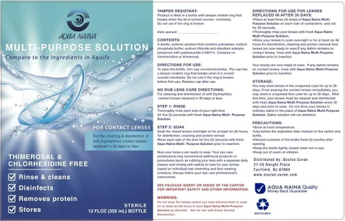 Miniatura 7 de Oculus Curae Aqua Naina Contact Solution – Fórmula premium sin conservantes para lentes suaves, duras, esclerales y permeables a los gases