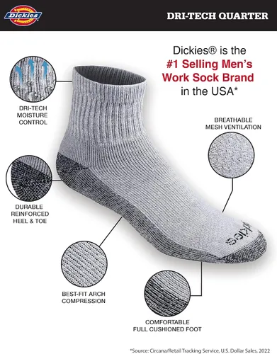 Miniatura 2 de Dickies Men's Dri-tech Moisture Control Quarter Socks Multipack