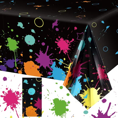 Manteles de plástico neón para fiestas, 108 x 54 pulgadas, desechables, para fiestas de cumpleaños de luz negra (1 unidad)