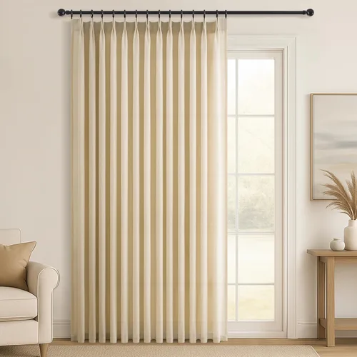 Miniatura 48 de Topfinel 2 paneles de cortinas plisadas de lino beige y blanco de 63 pulgadas de largo, para dormitorio y sala de estar, cortinas semitransparentes