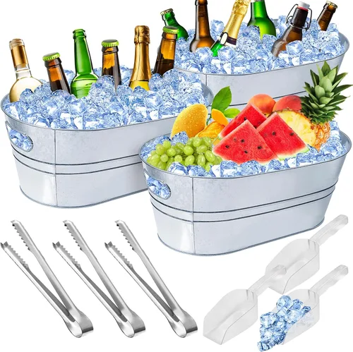 IKAYAS - Cubos de hielo de 4 galones para fiestas, cubeta de hielo de metal galvanizado con cuchara para bar de cóctel, suministros de bar de