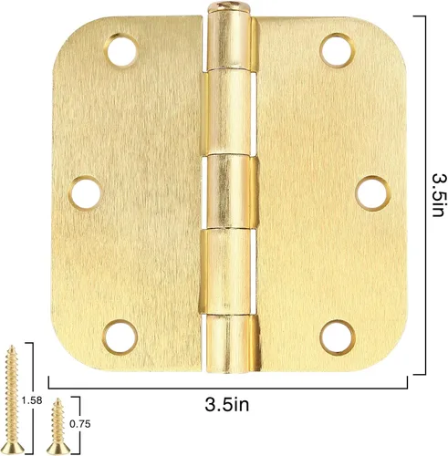 Miniatura 2 de Bisagras de puerta de latón satinado de 3.5 x 3.5 pulgadas, bisagras de puerta doradas interiores para puertas, paquete de 18 bisagras de puerta