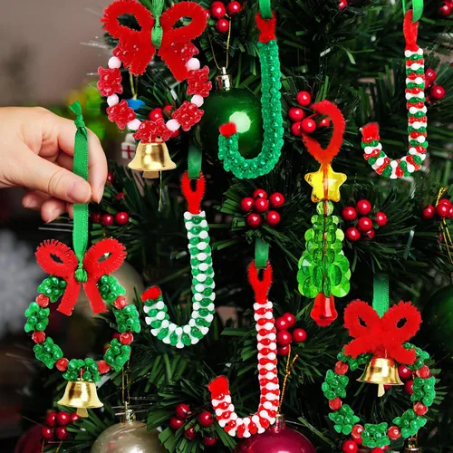 Miniatura 2 de Manualidades Navideñas para Adultos y Niños, Kit de Adornos Navideños con Cuentas de 55 Piezas, Incluye 20 Piezas de Corona con Campana/5 Piezas