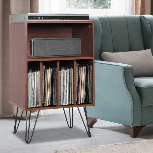 Miniatura 2 de Tangkula Record Player Stand, Turntable Stand with Metal Legs, Vinyl Record Storage Cabinet w/ 5 Open Shelves Holds up to 150 Albums for Living Room