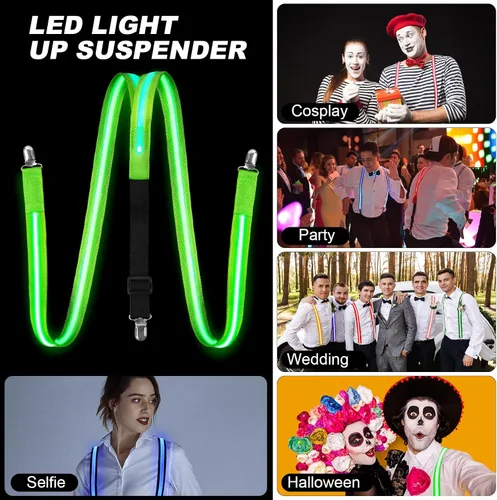 Miniatura 6 de Ainiv Corbatas iluminadas, corbatines y tirantes LED, suministros de fiesta que brillan en la oscuridad, ajustables para mujeres y hombres