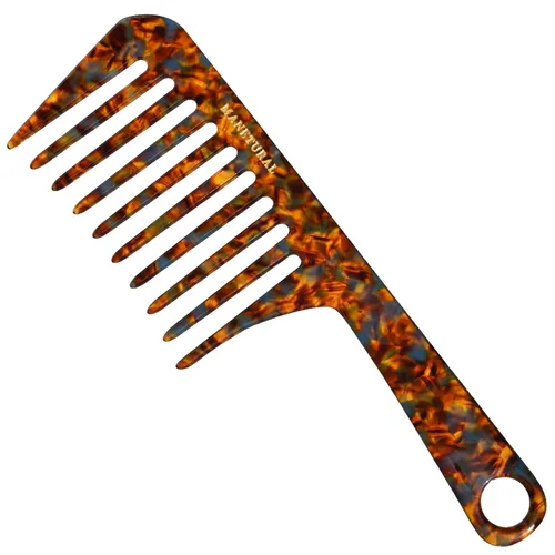 Miniatura 10 de D1 Peine de mango de dientes anchos para cabello rizado Eleva, conserva el rizo, suaviza el cabello. Peine de acetato (morado brillante)