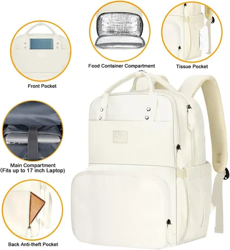 Miniatura 6 de MATEIN - Mochila para mujer con fiambrera, mochila de 17 pulgadas con compartimento refrigerado para contenedores de almuerzo, mochila grande