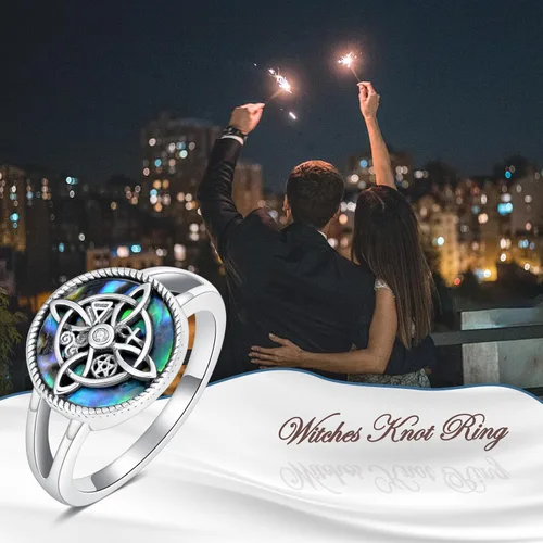 Miniatura 7 de YAFEINI Anillo de nudo de bruja de plata de ley con nudo de bruja celta, regalo de joyería para mujeres