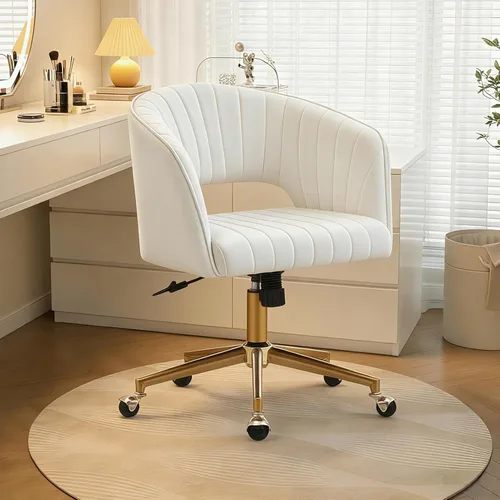 Silla de tocador con ruedas, silla de tocador de terciopelo cruzada con respaldo, silla de escritorio moderna para oficina en casa, silla giratoria