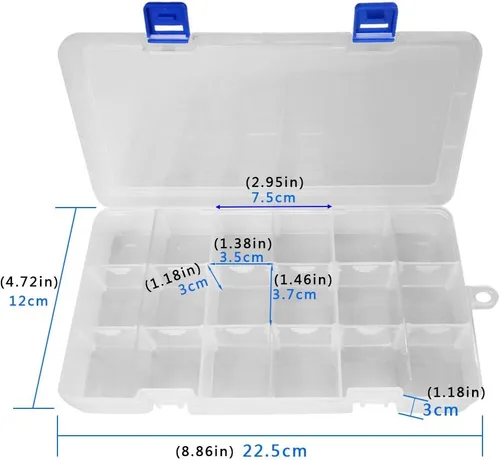 Miniatura 5 de Qualsen Paquete de 4 cajas organizadoras de plástico de 18 rejillas con divisores ajustables, caja organizadora de cuentas para joyas, cuentas