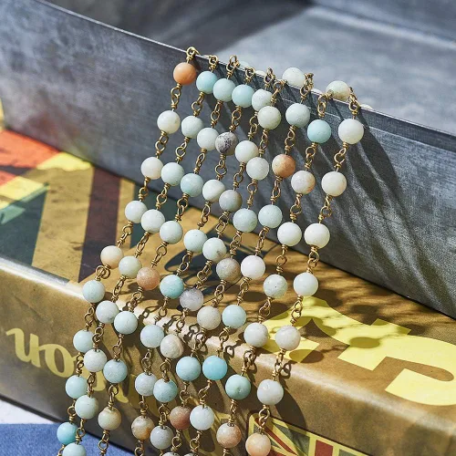 Miniatura 2 de LiQunSweet 16.4 Feet (5 Meters) Handmade Vintage Natural Gemstone Amazonite Stone 6mm Ball Beads Rosary Chains for Jewelry Making