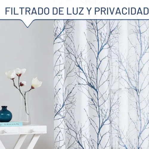 Miniatura 3 de FMFUNCTEX Cortinas de lino semitransparentes para dormitorio, cortinas azules y blancas de 84 pulgadas de largo para sala de estar, cortinas de Rama