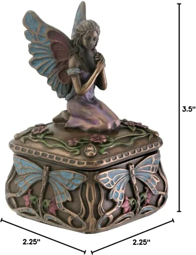 Miniatura 2 de SUMMIT COLLECTION Art Nouveau - Joyero de hadas arrodillado con libélula y flores florecientes