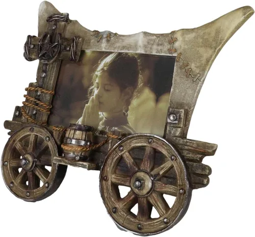 Miniatura 4 de Ebros Gift Carro rústico cubierto con ruedas y cuerdas de estrella de herradura, marco de fotos de 6 x 4 pulgadas, con caballete trasero o colgador