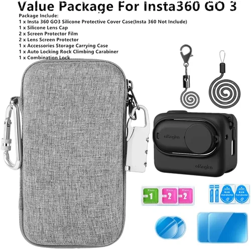 Miniatura 6 de Kit de accesorios compatible con Insta360 GO 3 [Funda de silicona para cámara y tapa de lente] [2 piezas de película protectora de pantalla 3D]