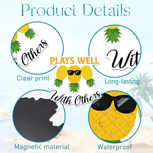 Miniatura 3 de 13 piezas de decoración de puerta de crucero de piña, imanes divertidos de piña tropical para crucero, reutilizables, divertidos letreros magnéticos