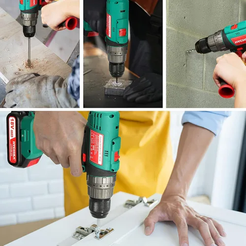 Miniatura 5 de HYCHIKA - Taladro de martillo inalámbrico de 18 V, taladro eléctrico de 400 In-lbs con mango auxiliar, mandril de metal de 1/2 pulgada, batería