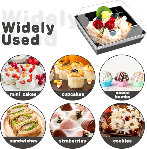 Miniatura 4 de Kucoele Paquete de 50 Cajas Pequeñas de Charcutería con Tapas Transparentes, Cajas de Postre de Papel para Llevar, Cajas de Panadería, Contenedores