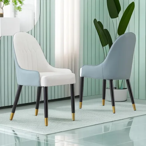 Montary Juego de 2 sillas de comedor, modernas de piel sintética de mediados de siglo con patas de metal firmes y respaldo ergonómico para sala de