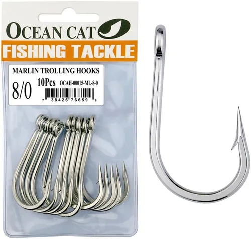 Miniatura 10 de OCEAN CAT Anzuelo de pesca clásico de acero inoxidable con púas de punto de desplazamiento de pulpo, círculo, anzuelos de pesca para pesca de agua