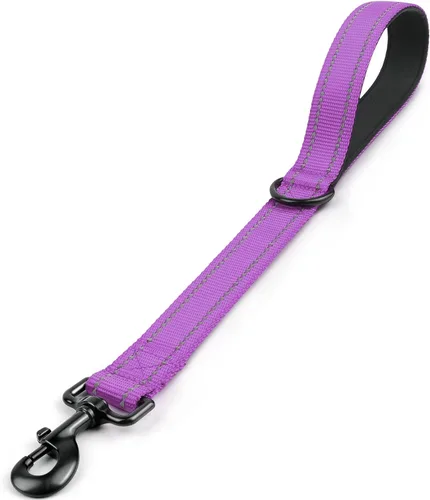 Miniatura 7 de Joytale Correa corta fuerte para perro de 18 pulgadas, 1.2 pulgadas de ancho, resistente, mango acolchado para control de tráfico, correa Negro