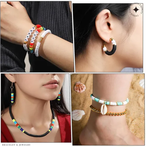 Miniatura 7 de LEOBRO Kit de fabricación de pulseras de cuentas de arcilla, 3524 cuentas blancas, negras y doradas para pulseras, cuentas para hacer joyas
