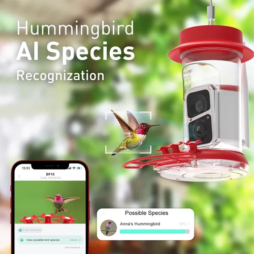 Miniatura 3 de Soliom Comedero de colibríes con cámara, comedero inteligente para pájaros con vista en vivo 2K, identificación de especies AI, a prueba de fugas