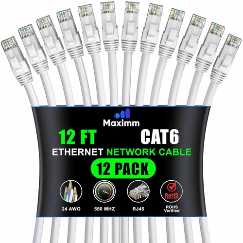 Miniatura 14 de Maximm Cable Ethernet Cat 6 – 7 pies (paquete de 12), LAN de alta velocidad, Internet, parche y cable de red, UTP, 10 Gbps, 550 MHz, color azul