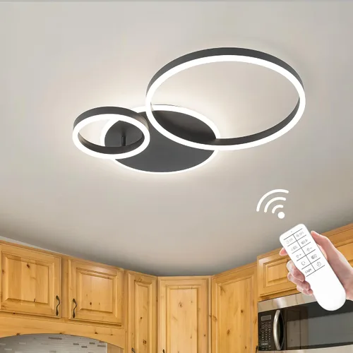 Miniatura 9 de O'NEELDY Moderna lámpara de techo LED regulable de montaje empotrado con control remoto de anillo de acrílico, 48W 3000K-6000K ajustable, lámpara