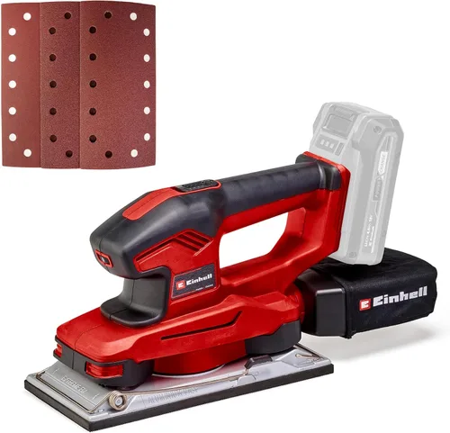 Einhell TE-OS 18/230 Li- Solo Power X-Change - Lijadora orbital inalámbrica (18 V, accesorio de gancho y bucle, bolsa para polvo, con 3 hojas de