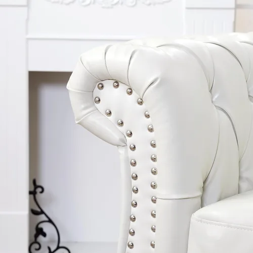 Miniatura 4 de LEVNARY Sillón tapizado de cuero, moderno sofá individual de mediados de siglo con brazos enrollados y cabeza de clavo, silla Chesterfield de piel