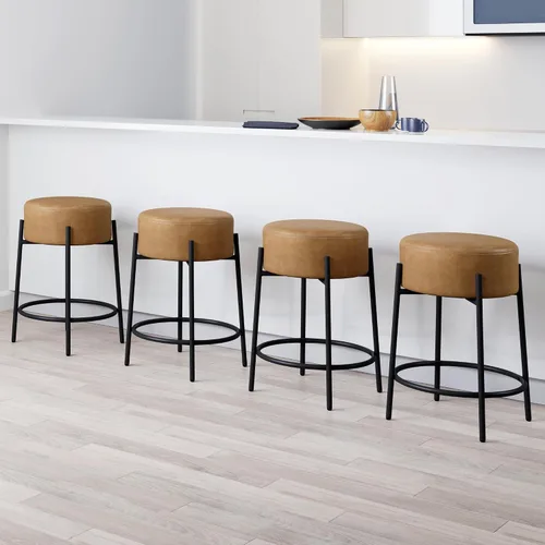 Miniatura 18 de Nathan James Amalia Taburete de bar de altura de encimera de cocina sin espalda, madera maciza con asiento giratorio de 360 grados, café Marrón