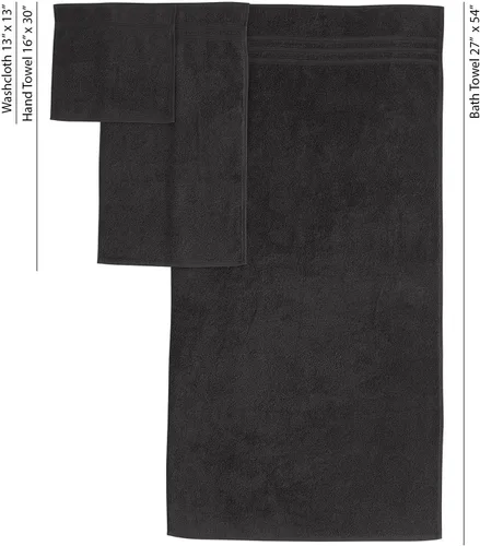 Miniatura 6 de Juego de 6 toallas de baño negras para baño, algodón turco original, suave, absorbente y de primera calidad, 2 toallas de baño, 2 manos y 2 toallas