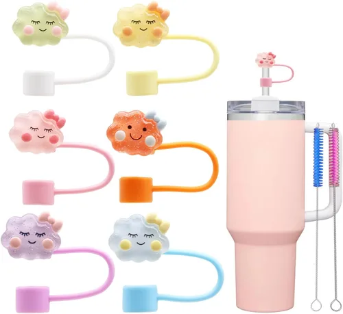 Miniatura 8 de 8Pcs Cute 10mm Animal Straw Covers Cap for Stanley Cup,Silicone Straw Toppers Compatible with Stanley 30&40 Oz Tumblers with Handle, Dust-Proof