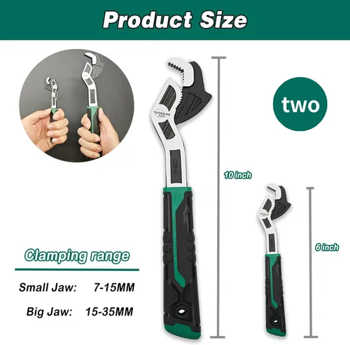 Miniatura 6 de 2PC Llaves Inglesas Ajustables – Ajuste de Tamaño Automático, 0.6"-1.38" (7-35MM) Llave Inglesa Rápida Autoajustable para Reparaciones de verde S+L