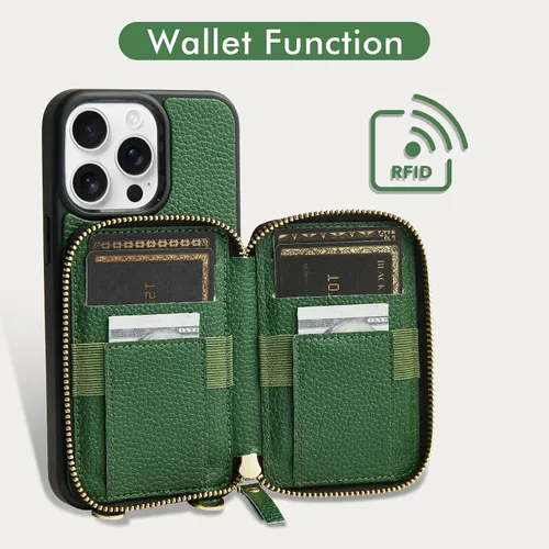 Miniatura 2 de ZVE funda tipo cartera bandolera para iPhone 13 Pro Max (6.7 pulgadas) y tarjetero con cremallera e interferencia de radiofrecuencia, monedero