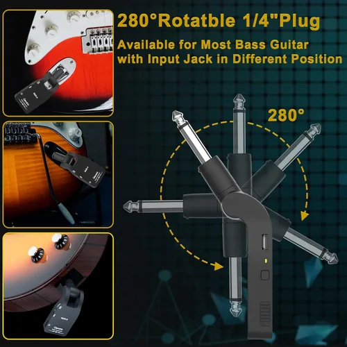 Miniatura 5 de Sistema de guitarra inalámbrica 2.4 GHz transmisor de guitarra inalámbrica Receptor Guitarra eléctrica Batería de litio recargable inalámbrica