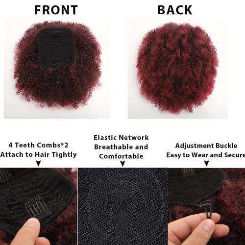 Miniatura 6 de Extensión de cola de caballo rizada con cordón Afro Puff para mujeres negras, extensiones de cabello sintético corto afro Kinkys rizado, extensión