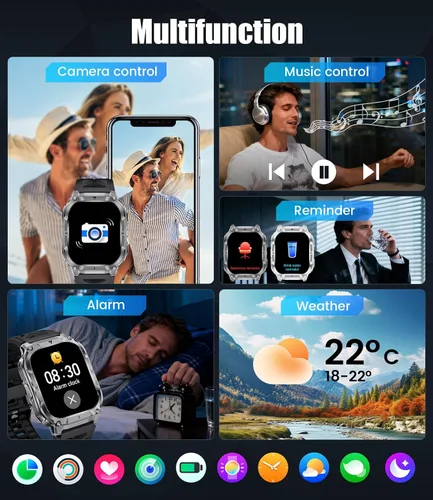 Miniatura 8 de Reloj inteligente militar 2.0" para hombre con linterna, hacer/responder llamadas, 1000 mAh, IP68 impermeable, más de 100 modos deportivos