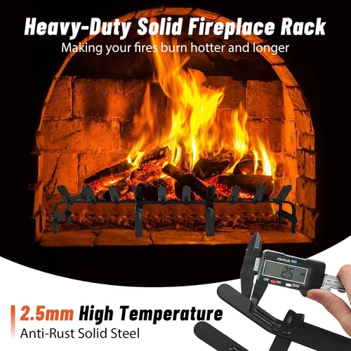 Miniatura 2 de TBMLC Rejilla de acero negro para chimenea, estante de leña de acero, elegante y duradero, soporte para chimenea de interior o hoguera al aire libre