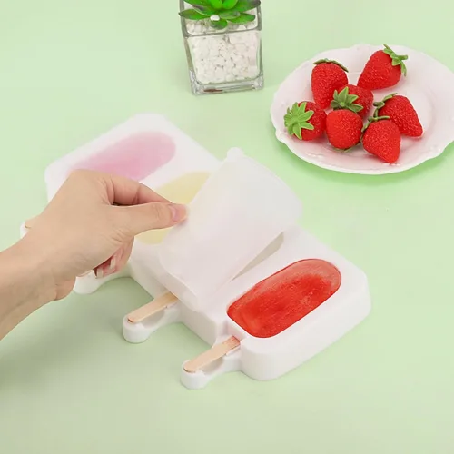 Miniatura 4 de Juego de 3 moldes para paletas con tapas y 100 palitos de paletas de madera, tamaño estándar, 4 cavidades, moldes de silicona para hacer cakesicles