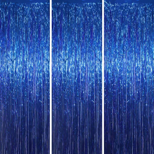 Miniatura 47 de Voircoloria - Cortinas de fondo de flecos de papel de aluminio para fiestas, 3 piezas, 39.6 x 98.4 pulgadas, azul retro 48 Retro Azul