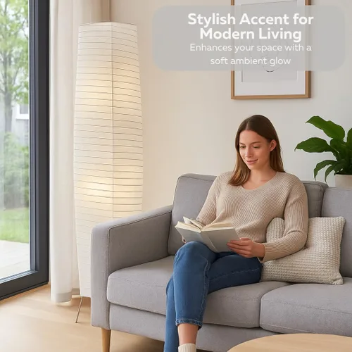 Miniatura 2 de LIGHTACCENTS Lámparas de pie de papel de arroz para sala de estar, paquete de 2 lámparas de pie de papel blanco con interruptor de pie