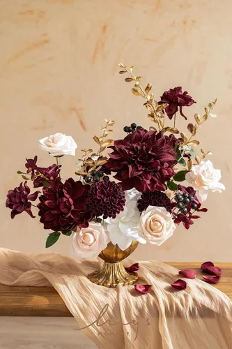 Miniatura 2 de Ling's moment Caja de Flores Falsas, Tallos de Follaje Artificial Falso, Rosas de Espuma, Gardenias, Bayas, Dalia de Seda, Flor de Tela para Centros
