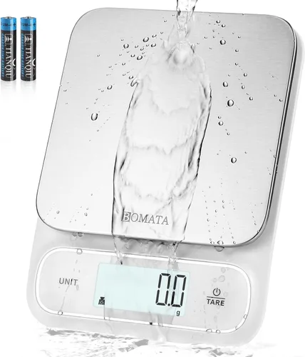 BOMATA Báscula de cocina impermeable IPX6, 0.1 g/0.01 oz de alta precisión, 11.0 lbs/11 libras, báscula digital con luz de fondo, plataforma de 0.00